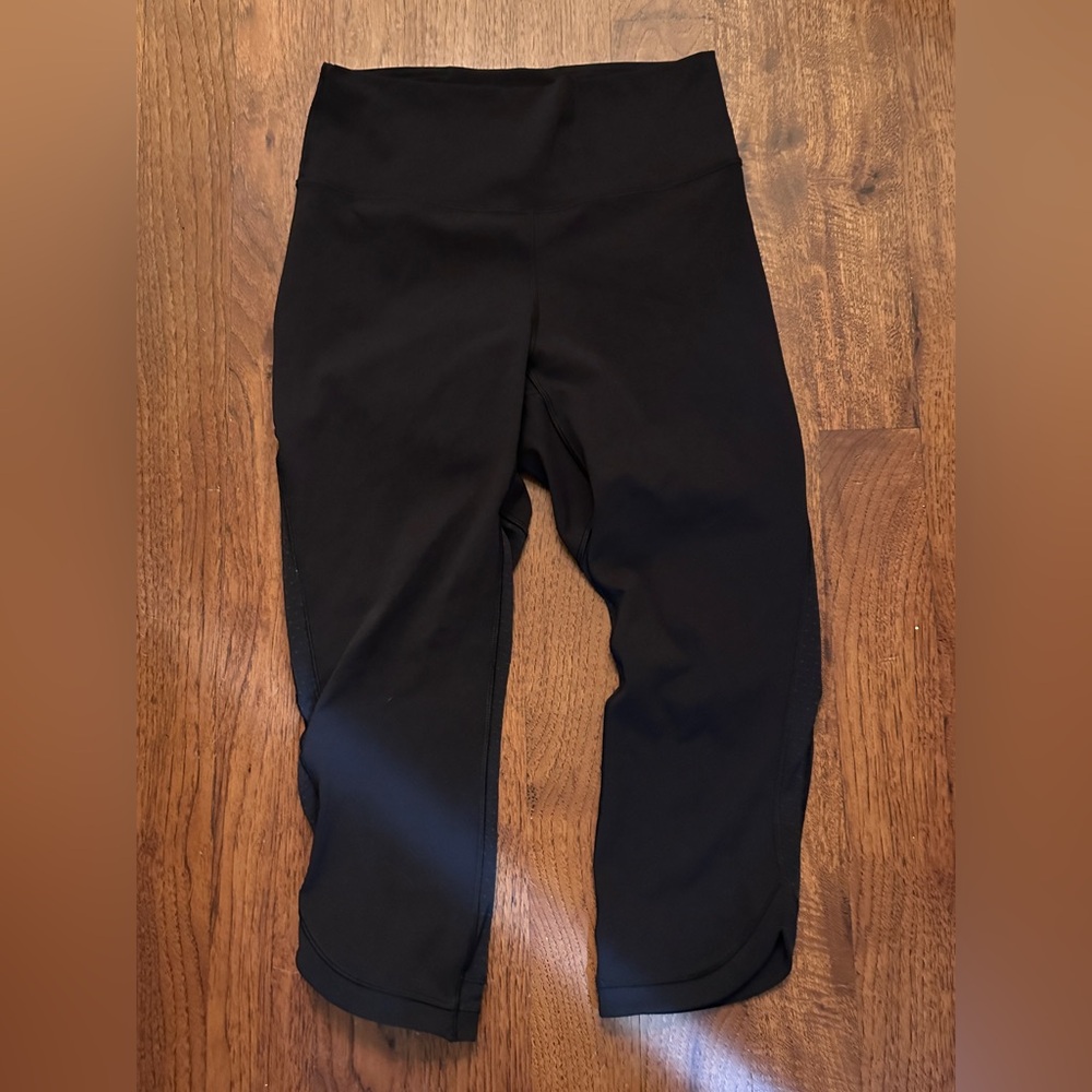 Lululemon - Black Capri Leggings with Dotted Swiss Mesh Side Inlay Panels